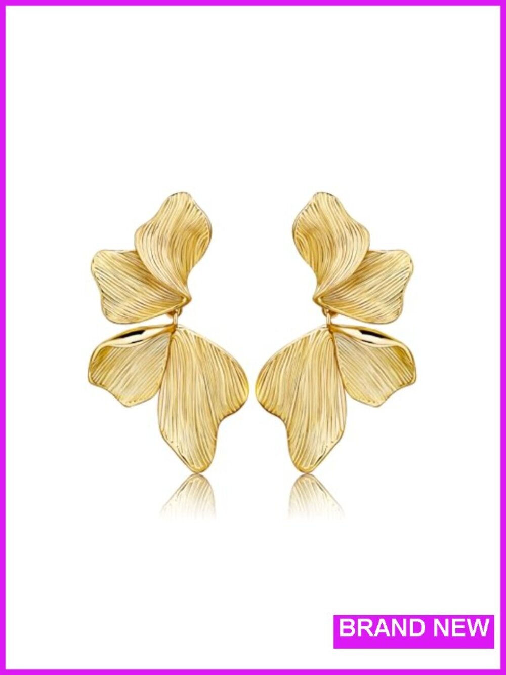 18K Gold Plated Sectored Flower Leaf Shell Angel Wing Large Stud Earrings
